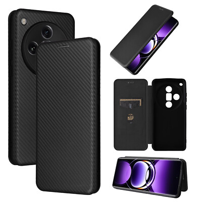 For Oppo Find X7 Ultra, Luxury Wallet Carbon Fiber Business Cover Leather Case