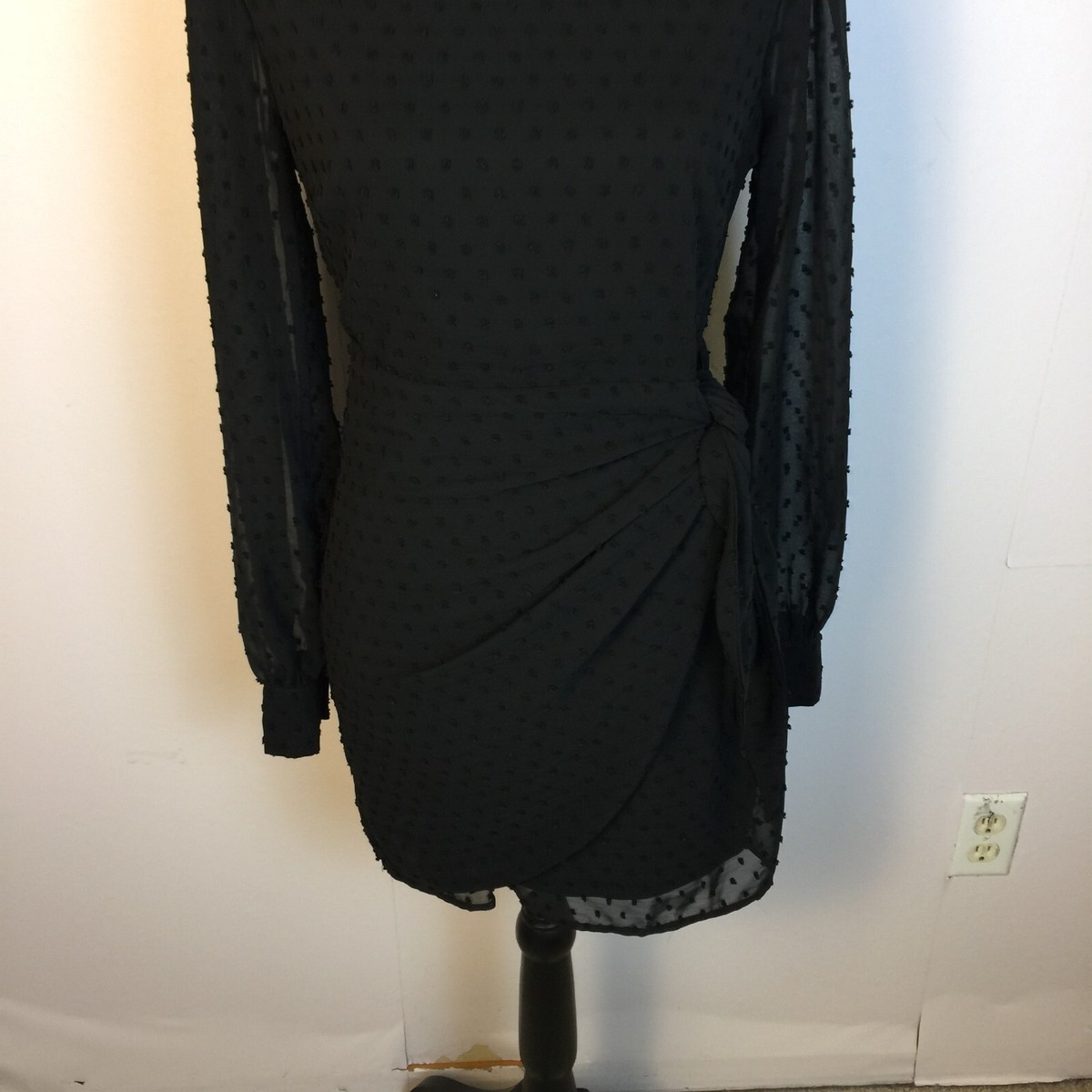 much love black swiss dot long sleeve tie-front mini dress Dresses | Nwt Lulus Much Love Black Swiss Dot Long Sleeve Tiefront Mini Dress L