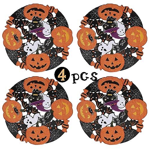 Halloween Placemats Set of 4, Embroidered Black Round 15" RD set of 4 - Bild 2 von 7