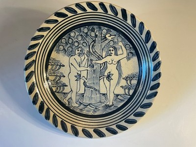 Christopher Woods For Turtlecreek Pottery Adam & Eve 12  Charger Bowl 1991 RARE!