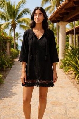 Roberta Roller Rabbit Women s  XS Black Lucknow Serafina Tunic Dress Resort Boho
