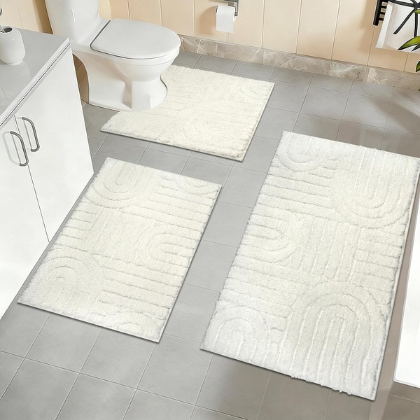 Badezimmerteppich Set 3 Weicher Mikrofaser Badematte Rutschfest Badteppich-image