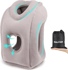 Maliton Inflatable Travel Pillow for Airplane Comfortable Sleeping to Grey 