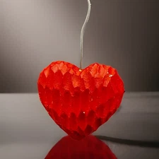 Carved Red Wooden Heart with Decorative Ornament Primitive Textured Folk Art