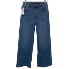 NEW WELL WORN Wide Leg High Waisted Denim Jeans Medium Blue Wash Size 30 Stretch