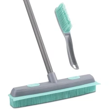 Rubber Broom Carpet Rake for Pet Hair Remover with Squeegee Portable Detailing