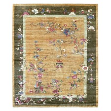 8'1"x9'8" Brown Chinese Art Deco Inspired Peshawar Hand Knotted Wool Rug 22423