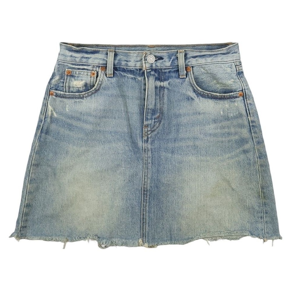 Levis Skirt Womens 26 Blue Denim Cut Off Mini A-Line Zip Fly Jean Size 26