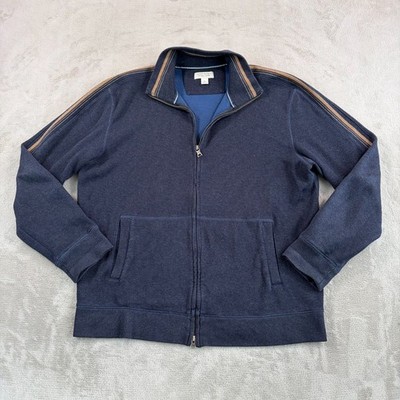 Banana Republic Ribbed Full Zip Jacket Men XL Blue Brown Striped Pockets Mock