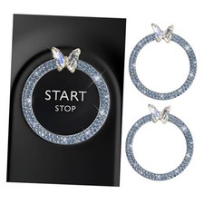 2PCS Bling Ring Emblem Car Accessories, Sparkling Butterfly Car Blue, 2PCS