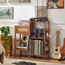 Record Player Stand, Brown Wood Record Holder with Vinyl Storage Holds up to ...