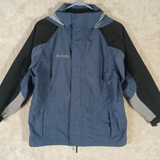 Columbia Youth 14/16 Rugged Peak Hooded Jacket Blue Black Waterproof Windbreaker