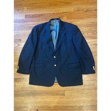 Stafford Men Blazer 48 R Navy Blue Worsted Wool Blend Gold Crest Buttons Flaw