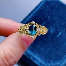 2Ct Oval Cut Blue Topaz Engagement Ring 14K Yellow Gold Over