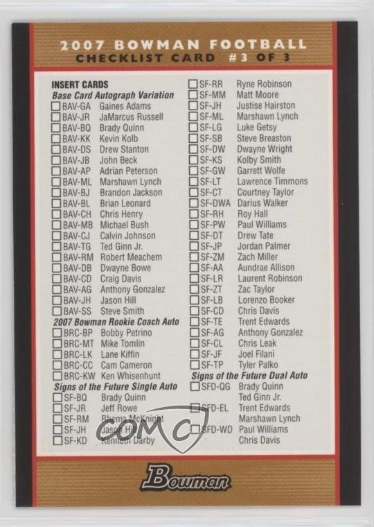 2007 Bowman Checklists Checklist #3 0e2x