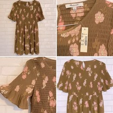 NEW Madewell $148 Smocked-Top Dress in Retro Bouquet LG NWT