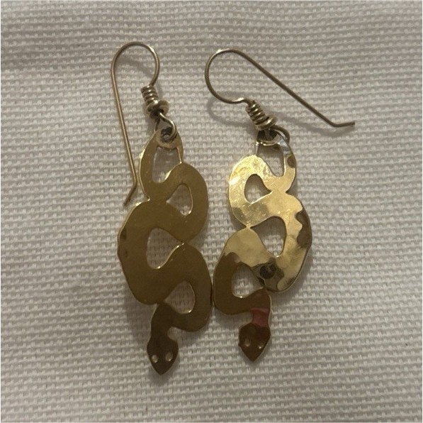 Wild bryde snake vintage gold Tone Signed Dangle/Drop Earrings Hook Closure