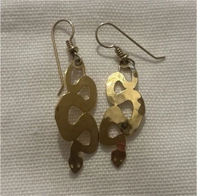 Wild bryde snake vintage gold Tone Signed Dangle/Drop Earrings Hook Closure - Image 1 of 4