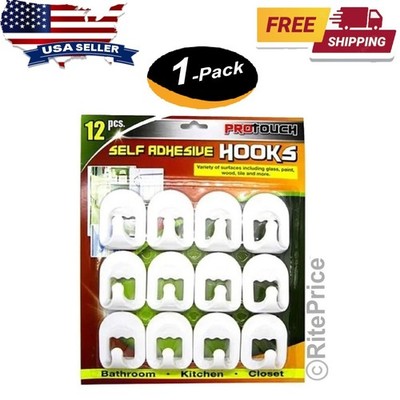 White Self Adhesive 12 Pcs Plastic Square Hook Small Wall Mount Hanger Bathroom