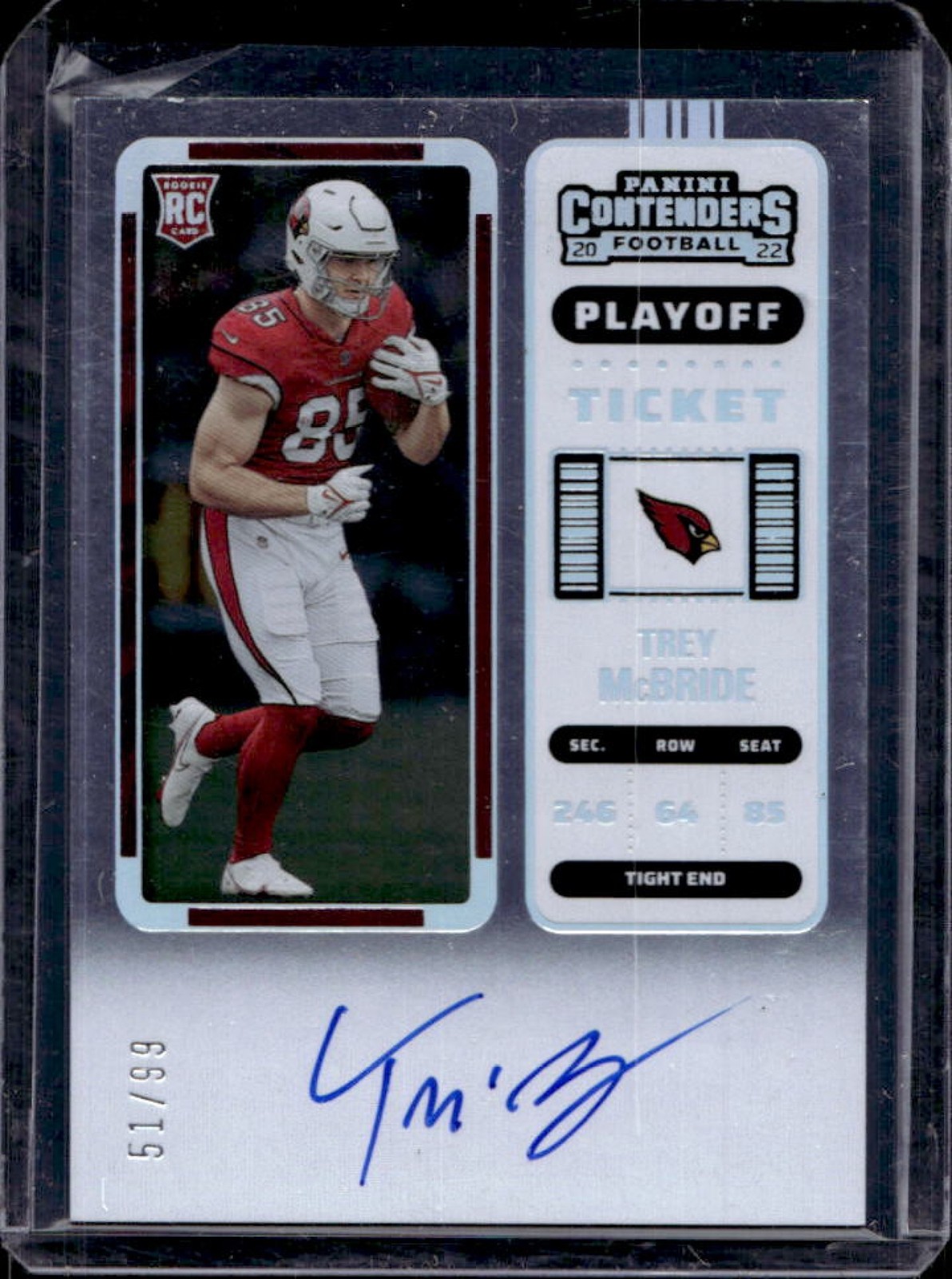 2022 Contenders Trey McBride RC Playoff Ticket Auto #51/99 Cardinals
