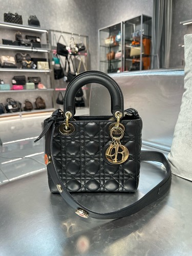 Dior Lady Dior Small Black Lambskin Top Handle & Crossbody Bag Duty Paid