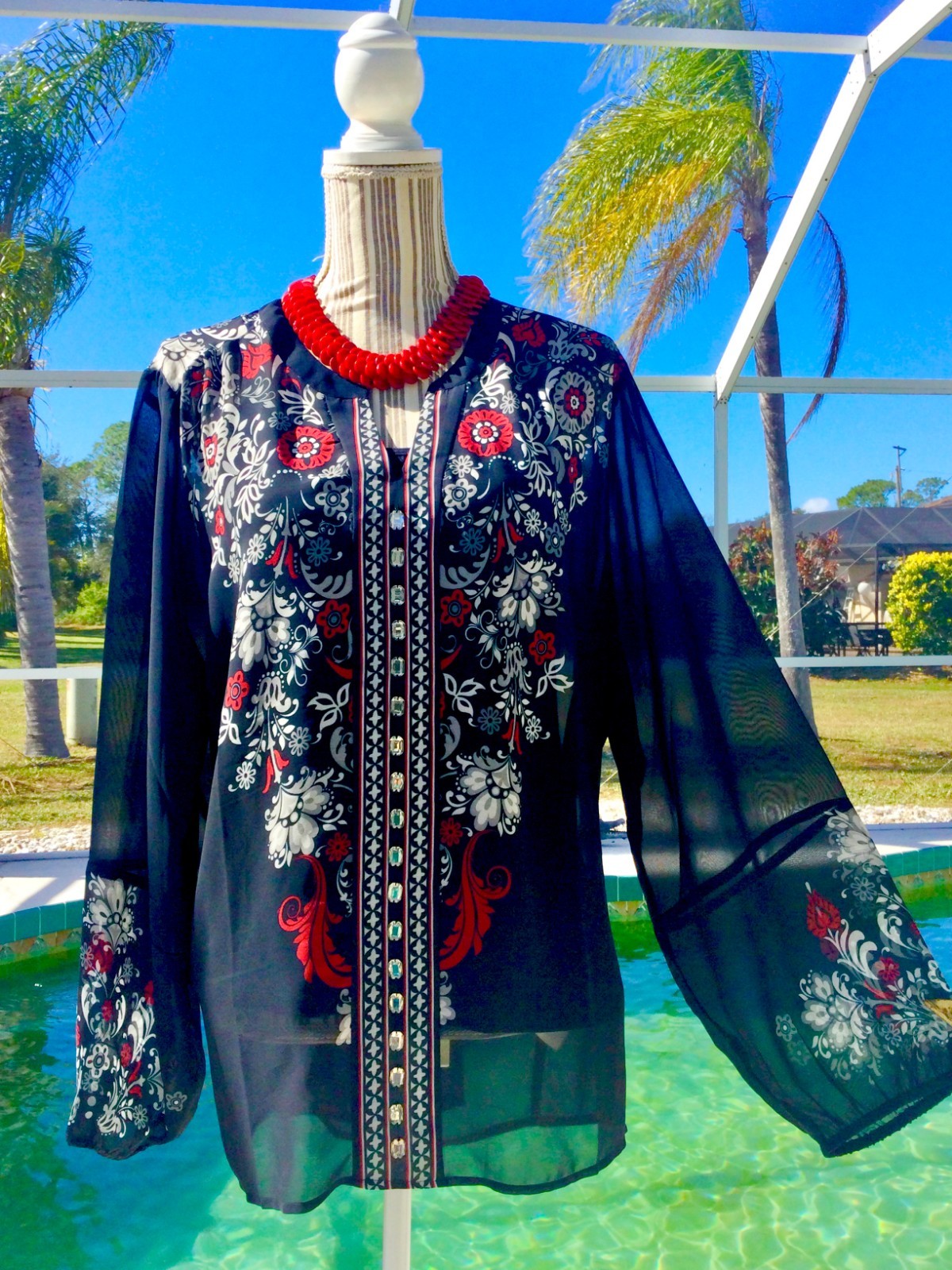 CHICOS Turquoise, White DRAMATIC Batik Design XLI… - image 21