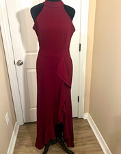 Sexy burgundy evening cocktail dress with slit Size medium formal bridesmaid