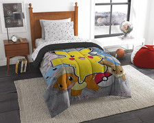 Northwest Pokemon Twin Sized Bed in a Bag Set, Pikachu Squirtle Eevee Charmander