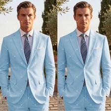 Light Blue Men's Suits Formal Business Beach Wedding Groomsmen Tuexdo 2 Pieces