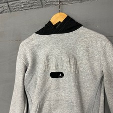 Jordan Boys Gray Heathered Embossed Logo Pullover Hoodie Black Hood XL 13-15Y