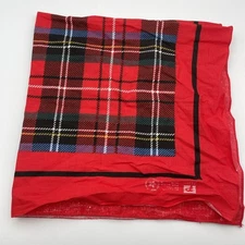 Vintage Paris Square Scarf Red Plaid 21x21” Made In USA All Cotton Black Blue