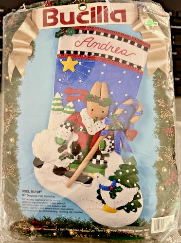 RARE BUCILLA DAISY KINGDOM CHRISTMAS STOCKING NOEL BUNNY KIT~83012~VTG 1993