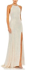 Ieena for Mac Duggal Iridescent Embellished Halter Open Back Gown Size 4 NWT