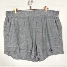 Briggs Pull On Linen Blend Shorts Blue Stripe Coastal Beach Summer Neutral XXL