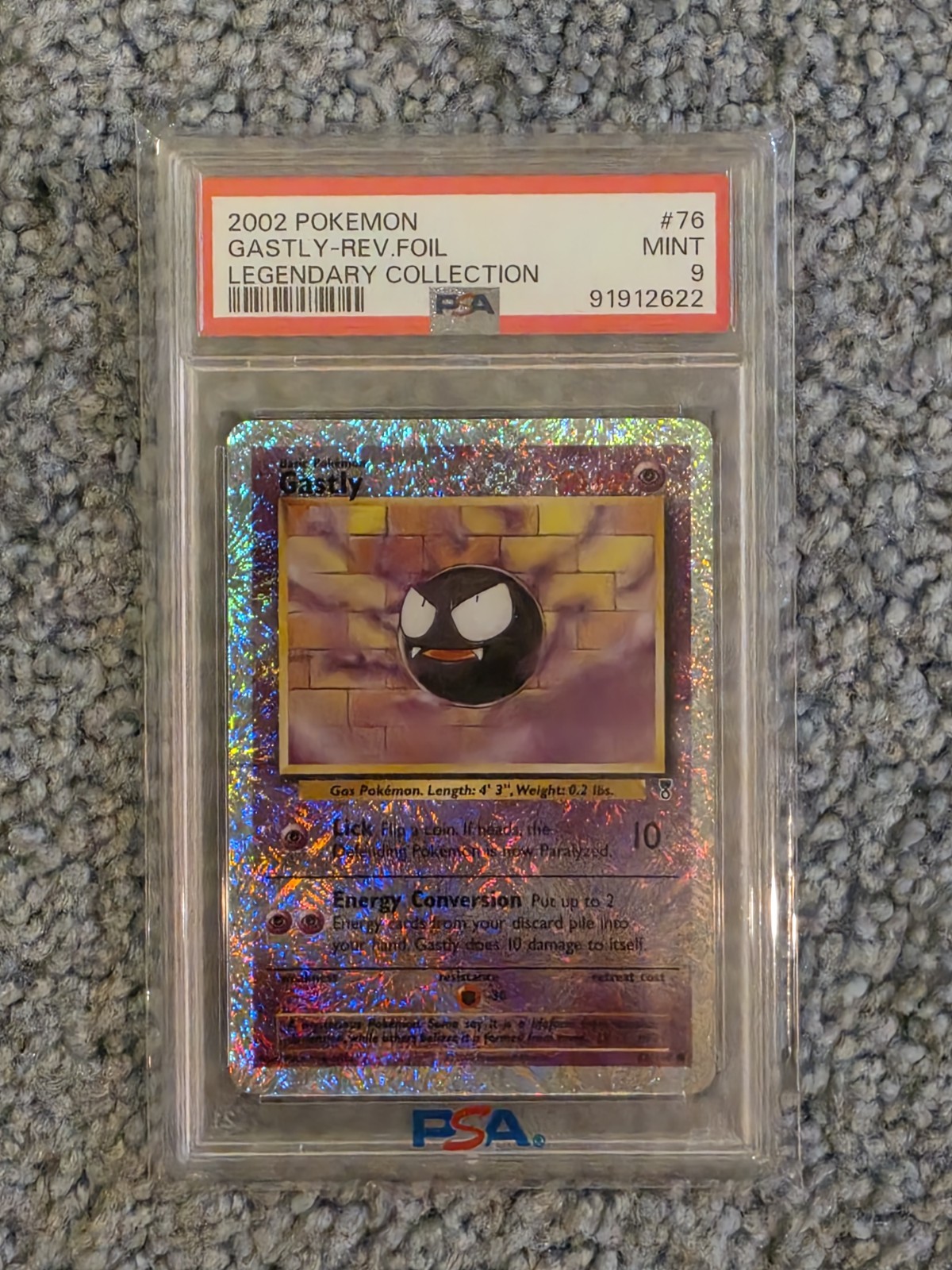 Pokemon 2002 Legendary Collection Reverse Holo Foil Gastly #76 PSA 9