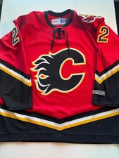Calgary Flames Daymond Langkow 22 SIGNED Jersey NHL CCM Blasty shoulder patch XL