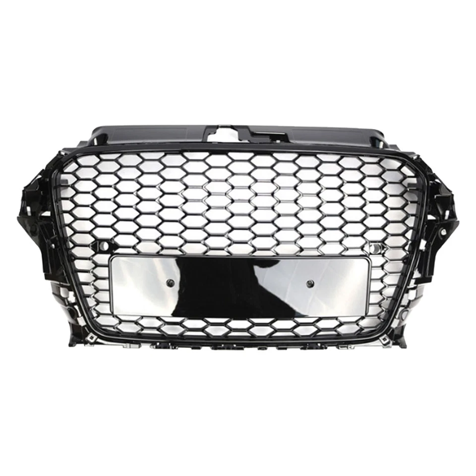 RS3 Style Front Bumper Grille Glossy Black For 2014-2016 Audi A3 S3 Quattro 8V  - Image 2 of 4