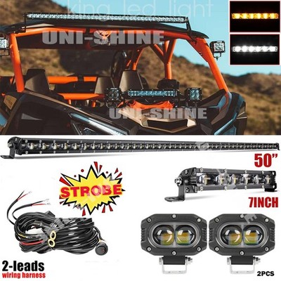 For Can-am Maverick X3 DS RS MAX Strobe Roof 50'' LED Light Bar +pods Bracket Kit