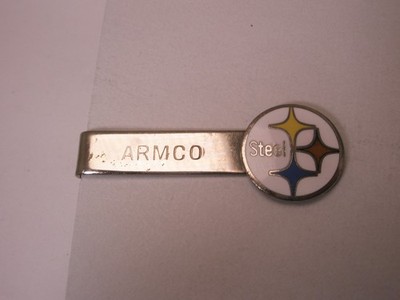 Pittsburgh Steel Logo ARMCO Engraved Vintage SMALL Tie Bar Clip mark steelers
