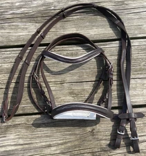 Dark brown/white padded full horse raised/stitched leather English bridle
