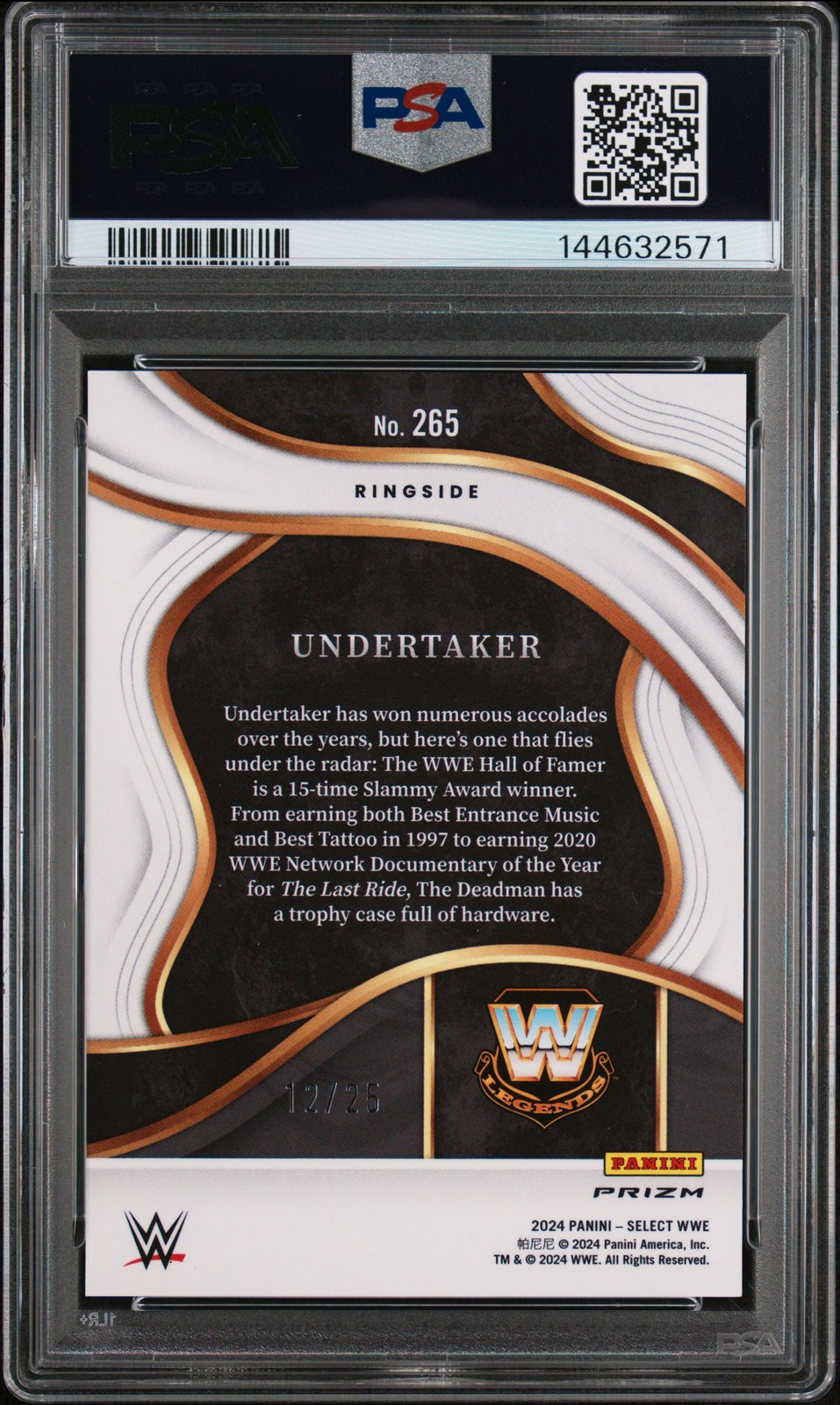 2024 PANINI SELECT WWE TIE-DYE PRIZM #265 UNDERTAKER 12/25 PSA 9 view 2