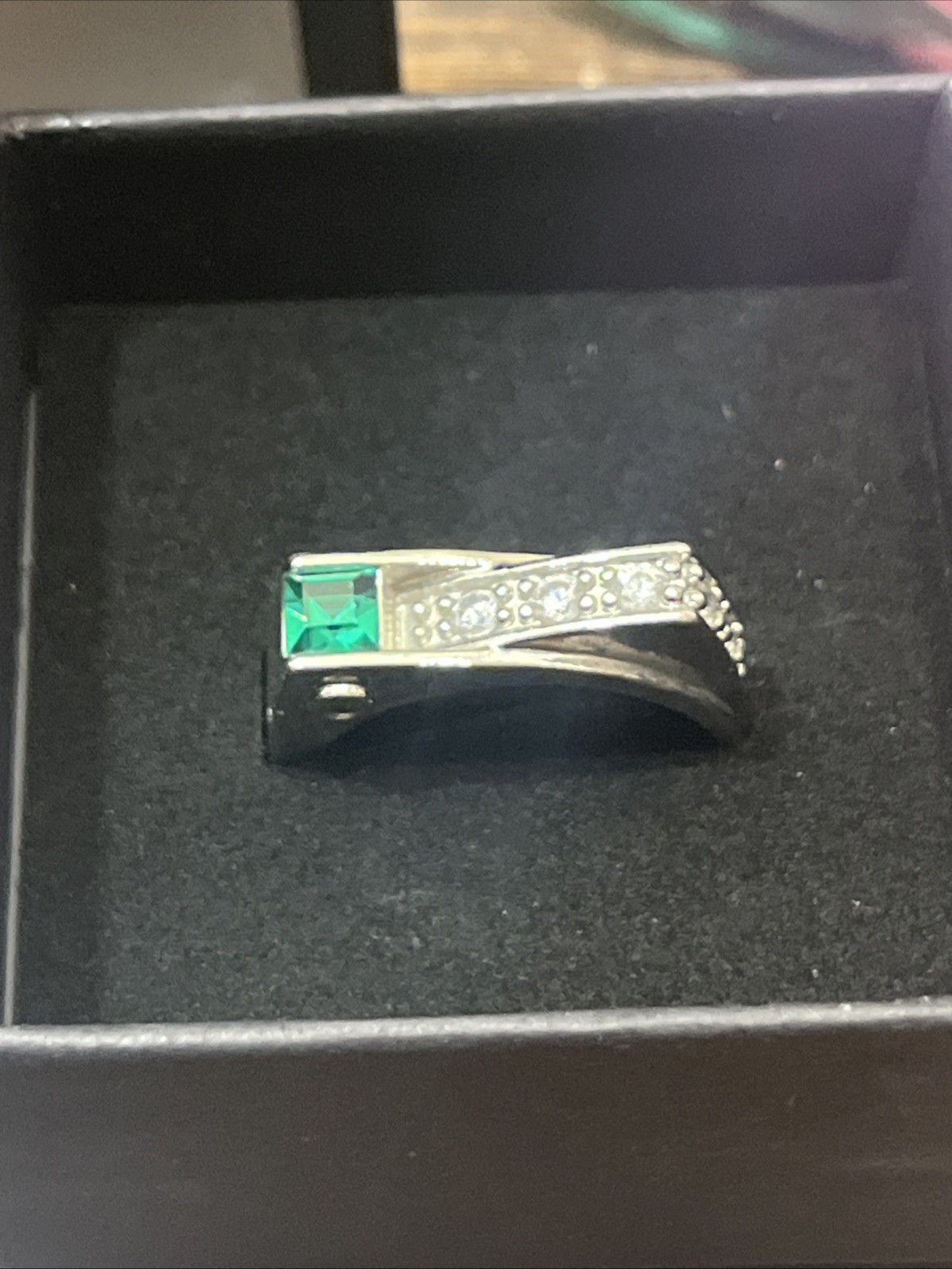 Unique Square Ring .925 Silver With Lab Created E… - image 1