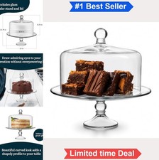 Glass Cake Stand with Dome Lid 13 Inch Footed Round Clear Dessert Display