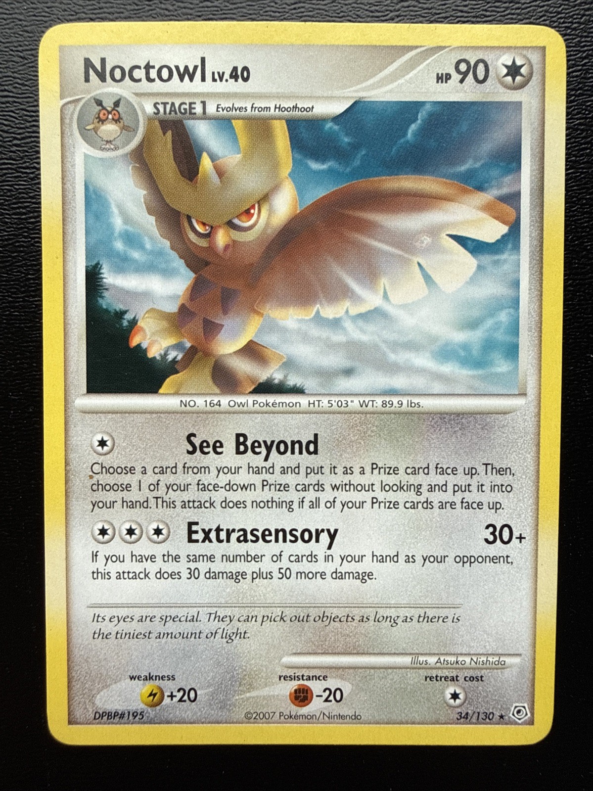 FREE SHIPPING Pokemon TCG Diamond & Pearl Card | Noctowl Lv. 40 34/130 Rare