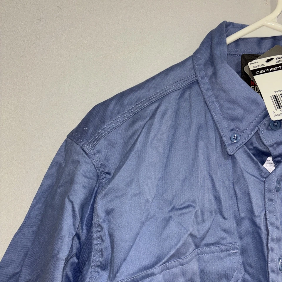 Carhartt Fr Button Up Lightweight Twill Shirt Mens M Blue Long Sleeve Work CAT2 - Image 2 of 4