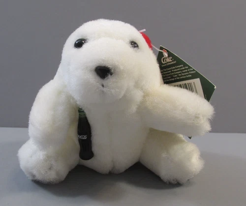 1993 Coca-Cola Polar Bear Wearing Earmuffs / Headphones Plush Ornament