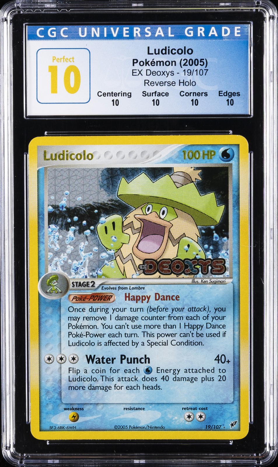 2005 POKEMON EX DEOXYS REVERSE HOLO #19 LUDICOLO CGC 10 PRISTINE