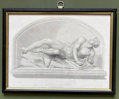 Antique 19th Century Engraving Prometheus Bound Classical Male Nude Figure c1800