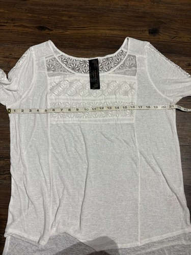 😍 Free People New Romantics White Lace Trim Top Tactile Romantic Coastal Boho M - Afbeelding 6 van 10