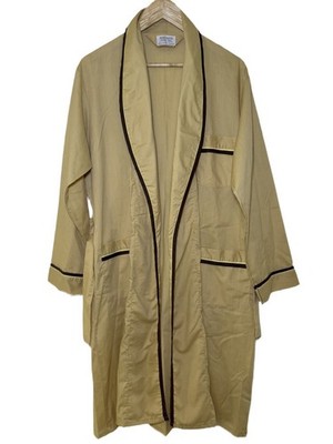 Vintage 70s Andhurst Robe Men Medium Mustard Yellow Dacron Belted Bathrobe Retro